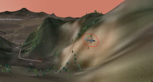 The plane is circled in red, approaching the mountainside