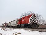 CP 3015 holds train G67 as he waits for dispatch to give him the diamond at Duplainville, WI. March 3rd, 2011