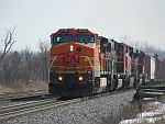 Newly bought power from the BNSF is on point of a CN northbound at Duplainville. March 15th, 2011
