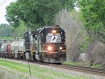 An NS HighHood SD40-2 finds it's way to the head of a CP westbound. Oconomowoc, WI. June 25th, 2011